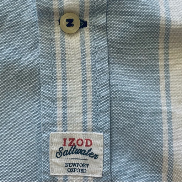 Men's Large Izod Saltwater NewPort Oxford Blue and White Striped - Picture 6 of 7